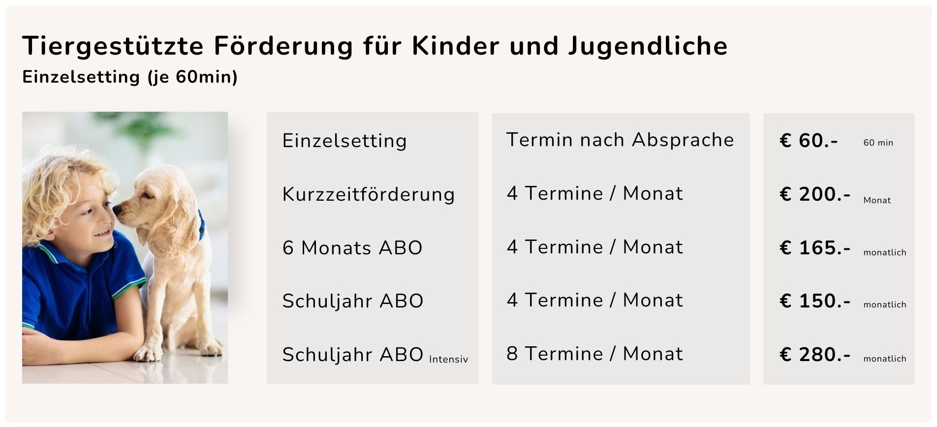 Preis Einzelsetting
